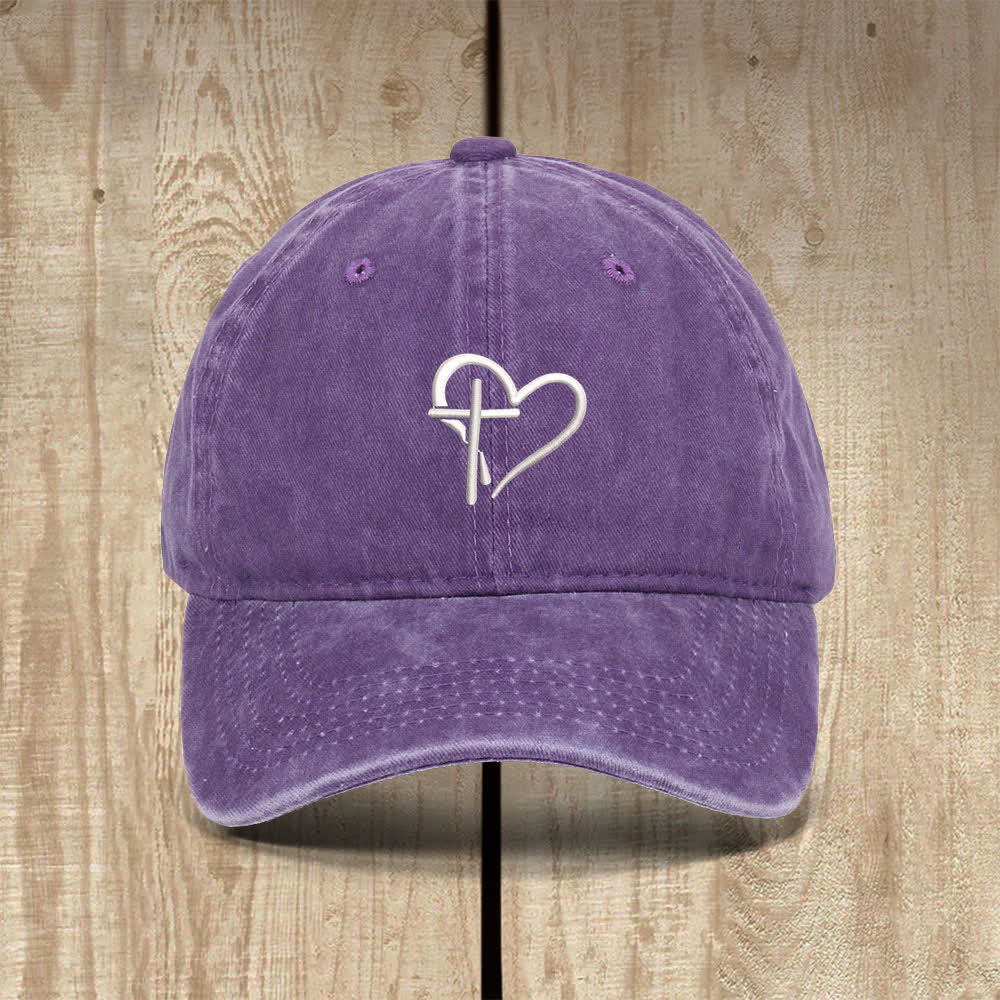 Christianartworkshop Cappello classico casual con simbolo di cuore e croce ricamato - Viola - image 1