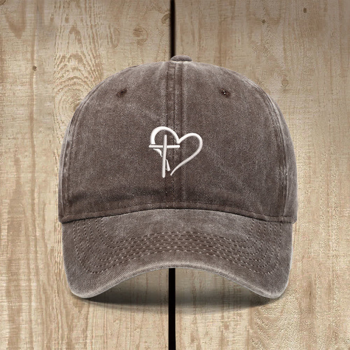 Christianartworkshop Cappello classico casual con simbolo di cuore e croce ricamato - Caffè - image 6