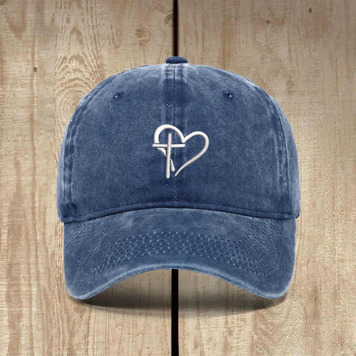 Christianartworkshop Cappello classico casual con simbolo di cuore e croce ricamato - Blu navy - image 2