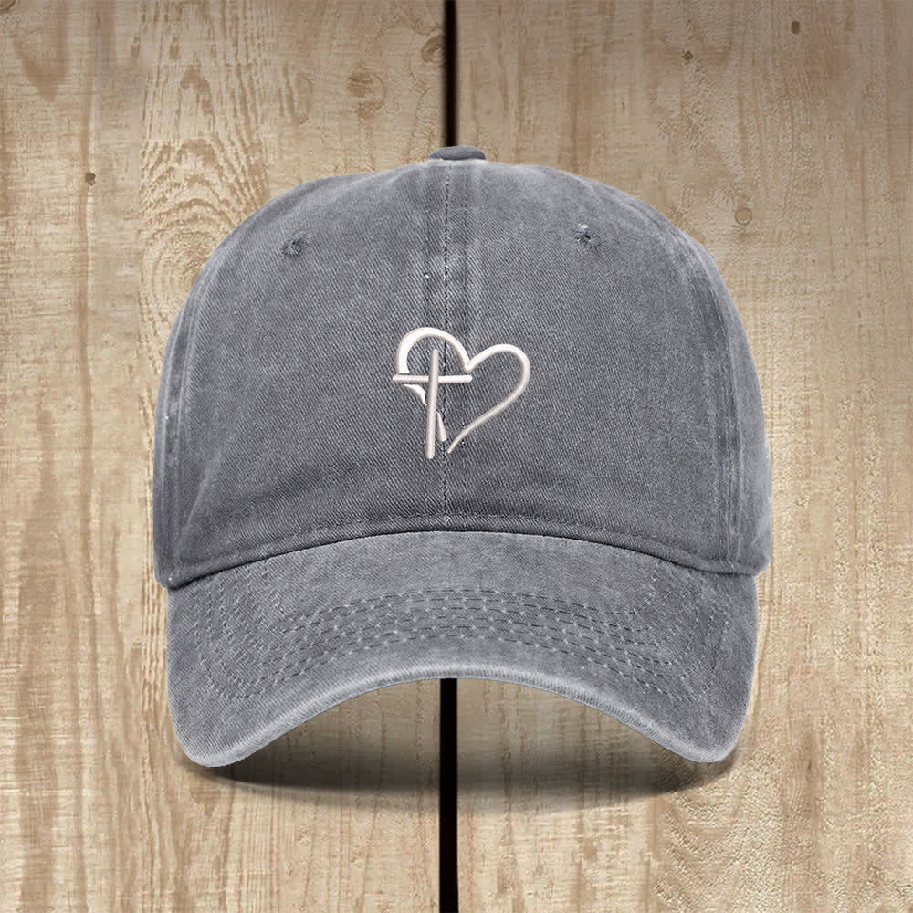 Christianartworkshop Cappello classico casual con simbolo di cuore e croce ricamato - Grigio - image 4