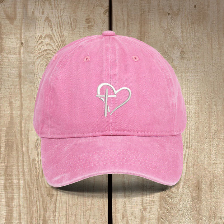 Christianartworkshop Cappello classico casual con simbolo di cuore e croce ricamato - Rosa - image 8