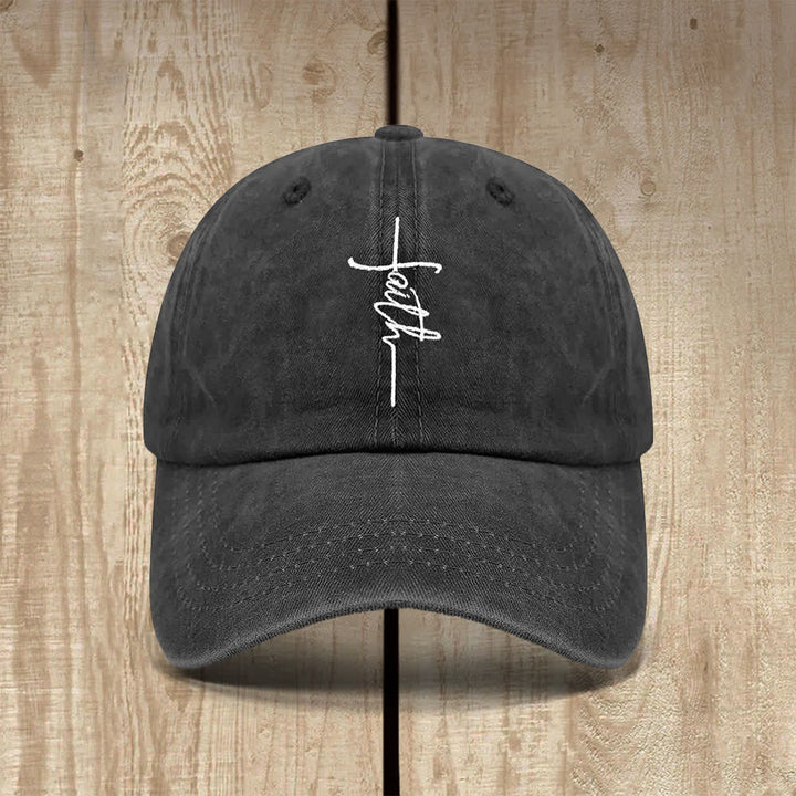 Christianartworkshop Cappello classico casual con croce della fede ricamata in corsivo - Croce della Fede - image 0