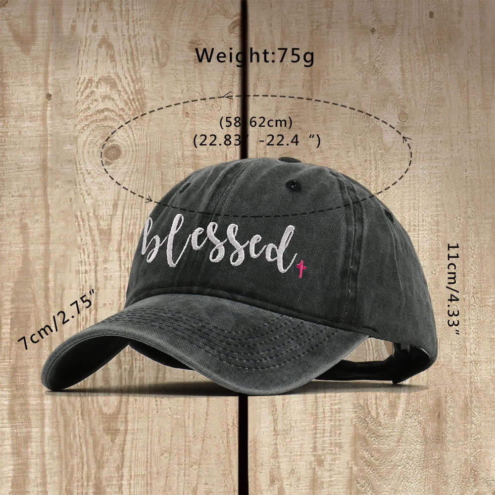 Christianartworkshop Cappello classico casual con piccola croce ricamata in corsivo con scritta "Blessed" - image 5