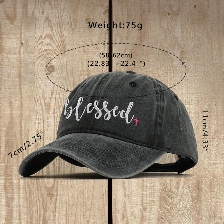 Christianartworkshop Cappello classico casual con piccola croce ricamata in corsivo con scritta "Blessed" - image 5
