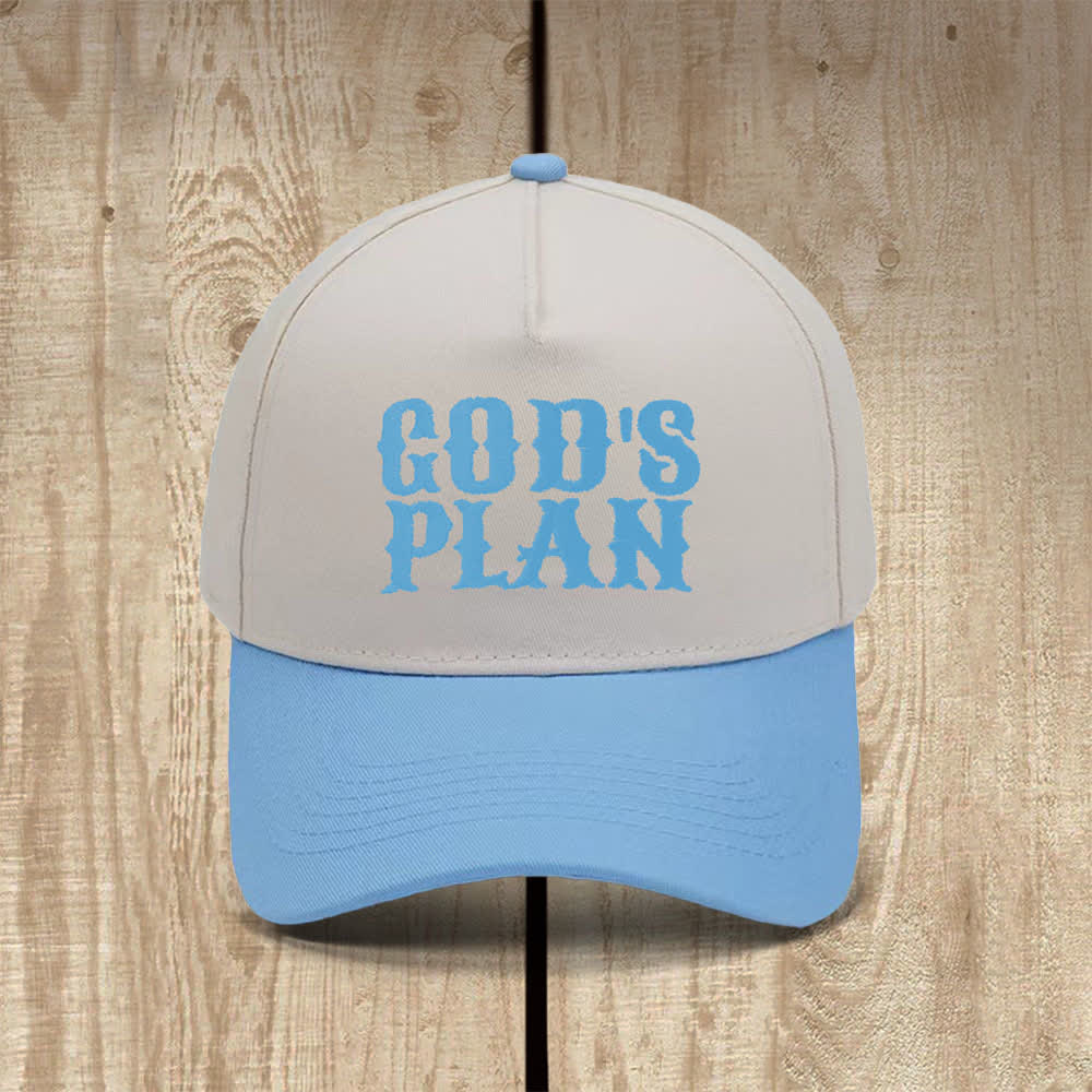 Christianartworkshop Cappello casual classico con stampa a lettere in grassetto "God's Plan" - Blu celeste - image 13