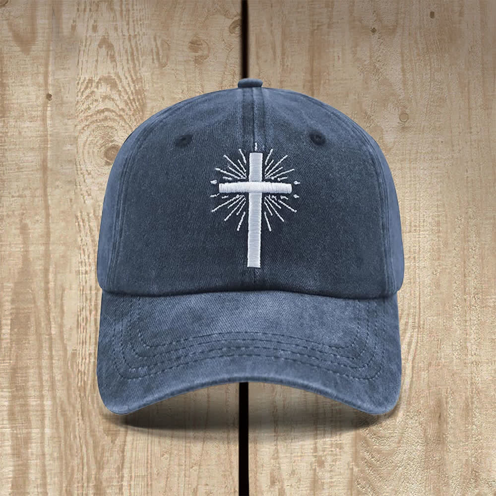 Christianartworkshop Cappello classico casual con ricamo a croce e motivo a raggiera. - Blu navy - image 2