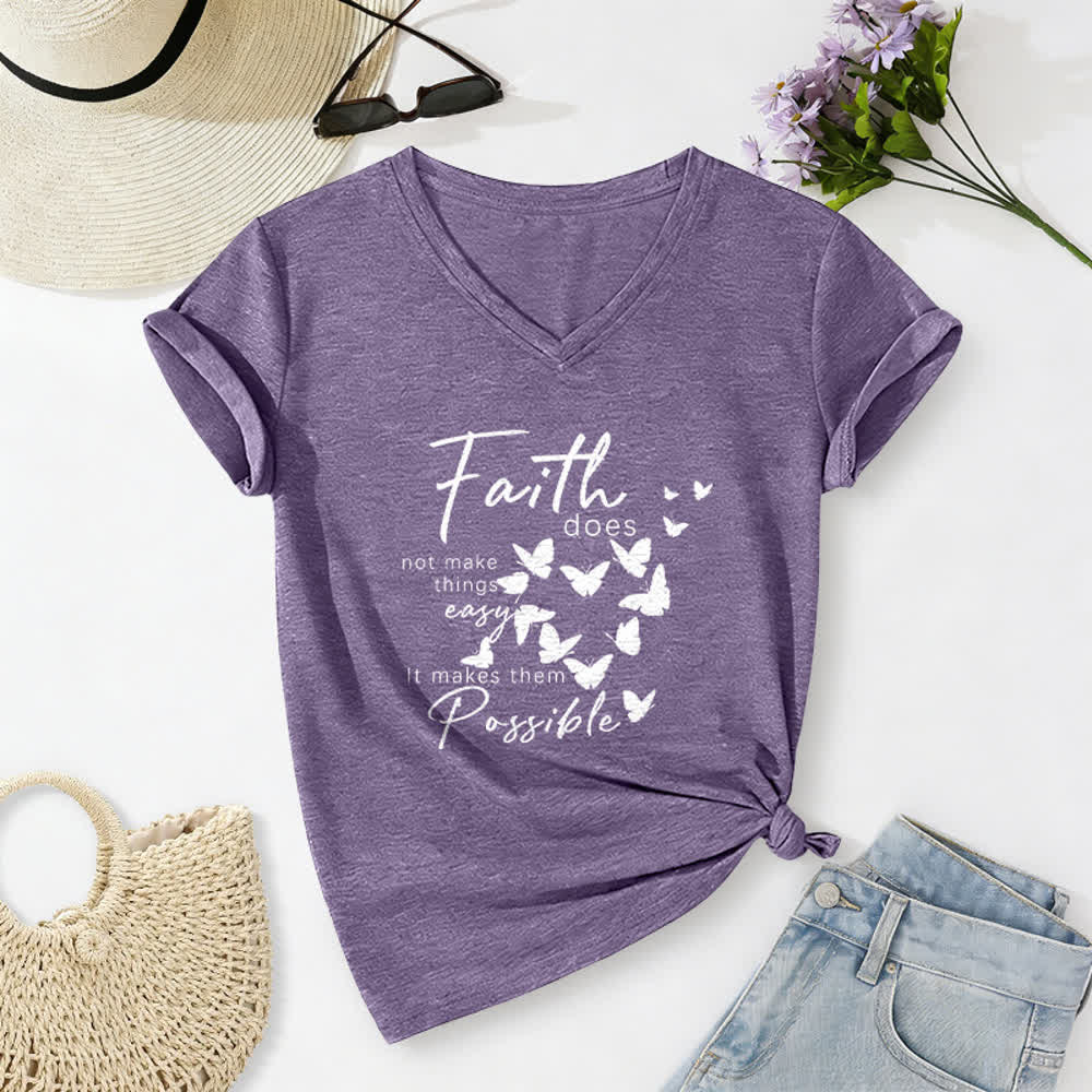 Christianartworkshop La fede non rende le cose facili T-shirt casual con scollo a V e stampa a farfalla. - Viola - 2XL - image 16