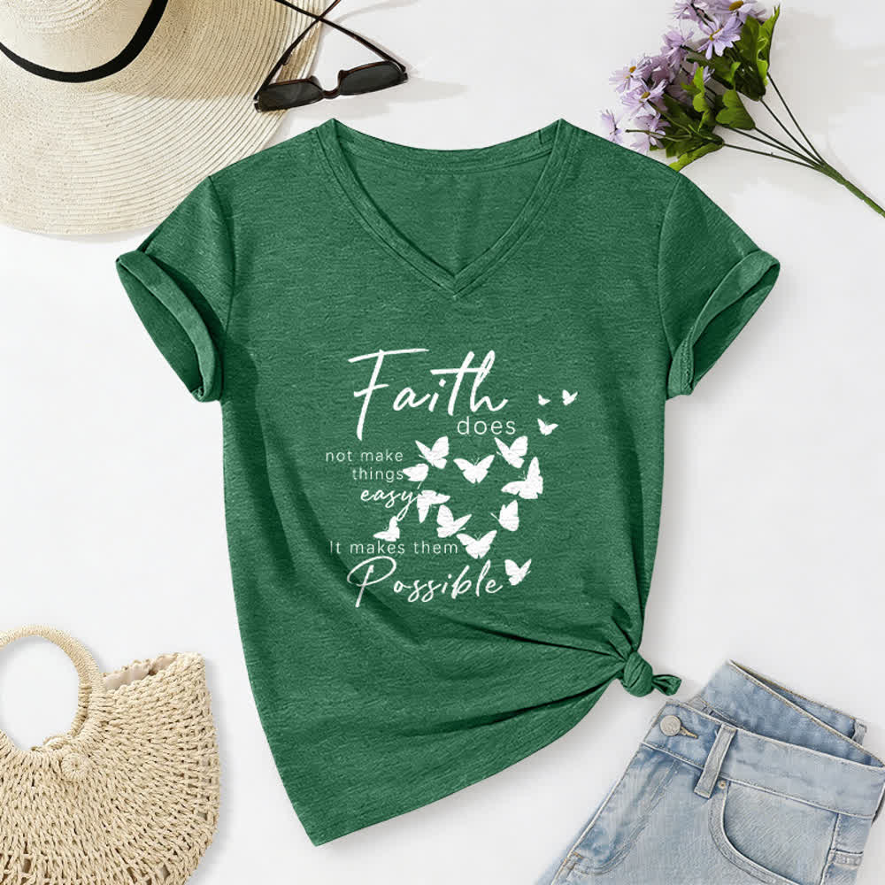 Christianartworkshop La fede non rende le cose facili T-shirt casual con scollo a V e stampa a farfalla. - Verde scuro - 2XL - image 10