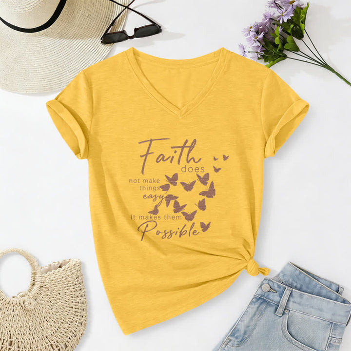 Christianartworkshop La fede non rende le cose facili T-shirt casual con scollo a V e stampa a farfalla. - Giallo - 2XL - image 24
