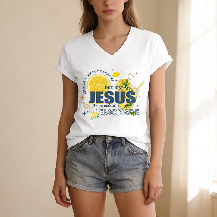 Christianartworkshop La vita mi ha dato dei limoni, ma Gesù ne ha fatto una limonata. Maglietta casual con scollo a V e stampa grafica di limoni. - image 5