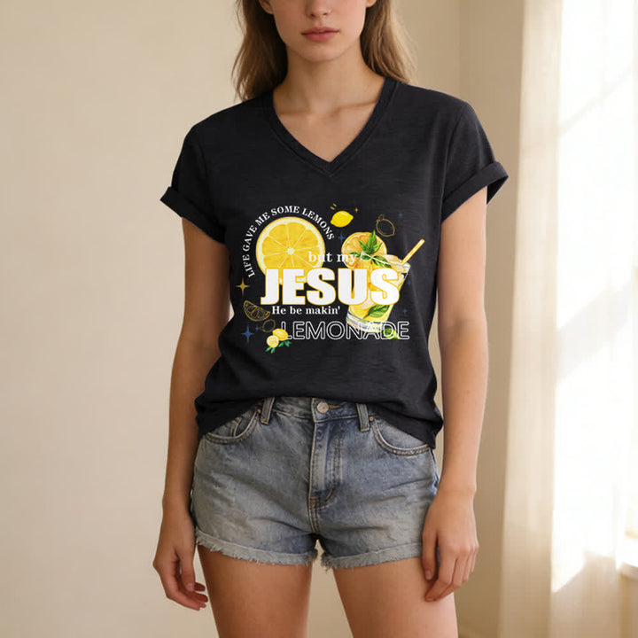 Christianartworkshop La vita mi ha dato dei limoni, ma Gesù ne ha fatto una limonata. Maglietta casual con scollo a V e stampa grafica di limoni. - image 15
