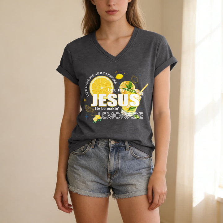 Christianartworkshop La vita mi ha dato dei limoni, ma Gesù ne ha fatto una limonata. Maglietta casual con scollo a V e stampa grafica di limoni. - image 7