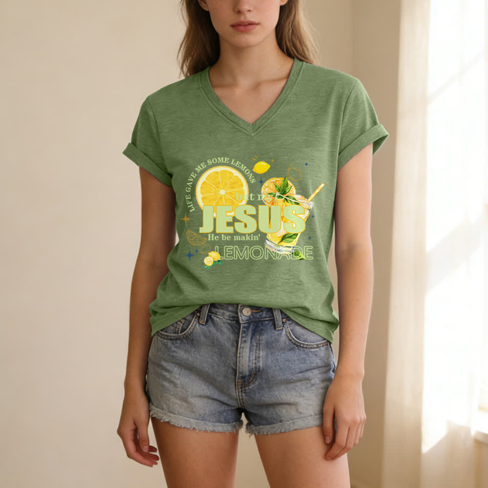 Christianartworkshop La vita mi ha dato dei limoni, ma Gesù ne ha fatto una limonata. Maglietta casual con scollo a V e stampa grafica di limoni. - image 9