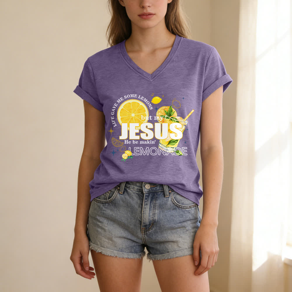 Christianartworkshop La vita mi ha dato dei limoni, ma Gesù ne ha fatto una limonata. Maglietta casual con scollo a V e stampa grafica di limoni. - image 19