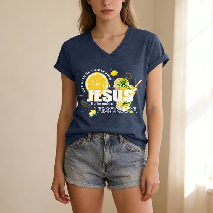 Christianartworkshop La vita mi ha dato dei limoni, ma Gesù ne ha fatto una limonata. Maglietta casual con scollo a V e stampa grafica di limoni. - image 11