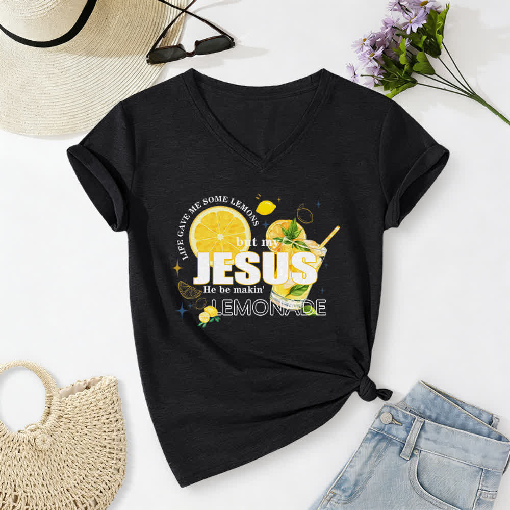 Christianartworkshop La vita mi ha dato dei limoni, ma Gesù ne ha fatto una limonata. Maglietta casual con scollo a V e stampa grafica di limoni. - Nero - 2XL - image 14