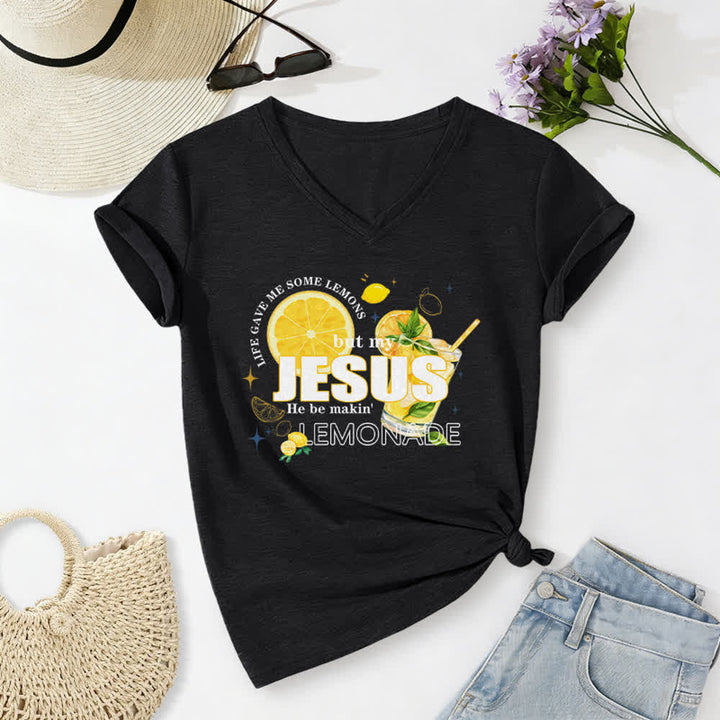 Christianartworkshop La vita mi ha dato dei limoni, ma Gesù ne ha fatto una limonata. Maglietta casual con scollo a V e stampa grafica di limoni. - Nero - 2XL - image 14