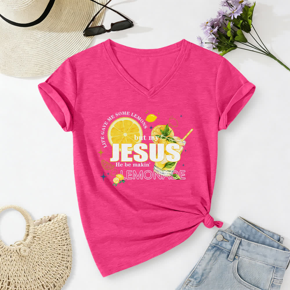Christianartworkshop La vita mi ha dato dei limoni, ma Gesù ne ha fatto una limonata. Maglietta casual con scollo a V e stampa grafica di limoni. - Rosa - 2XL - image 22