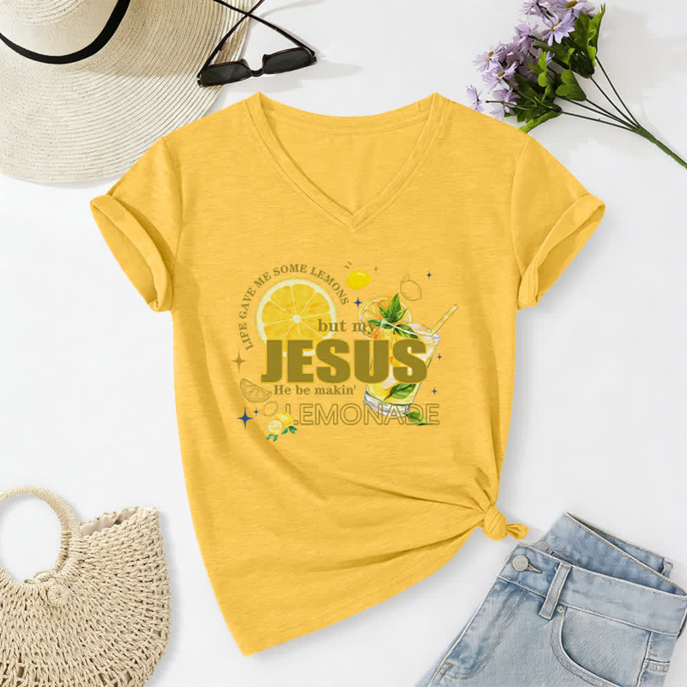 Christianartworkshop La vita mi ha dato dei limoni, ma Gesù ne ha fatto una limonata. Maglietta casual con scollo a V e stampa grafica di limoni. - Giallo - 2XL - image 24