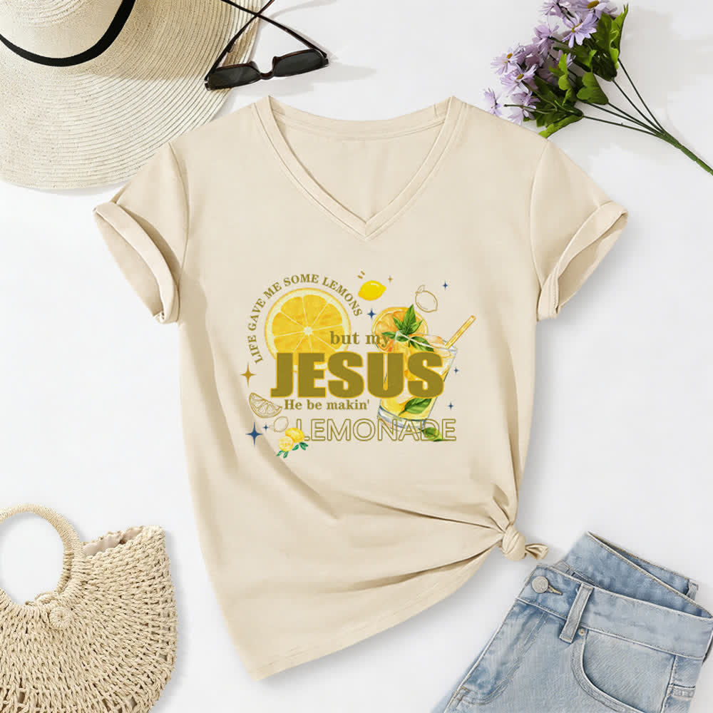 Christianartworkshop La vita mi ha dato dei limoni, ma Gesù ne ha fatto una limonata. Maglietta casual con scollo a V e stampa grafica di limoni. - Beige - 2XL - image 2