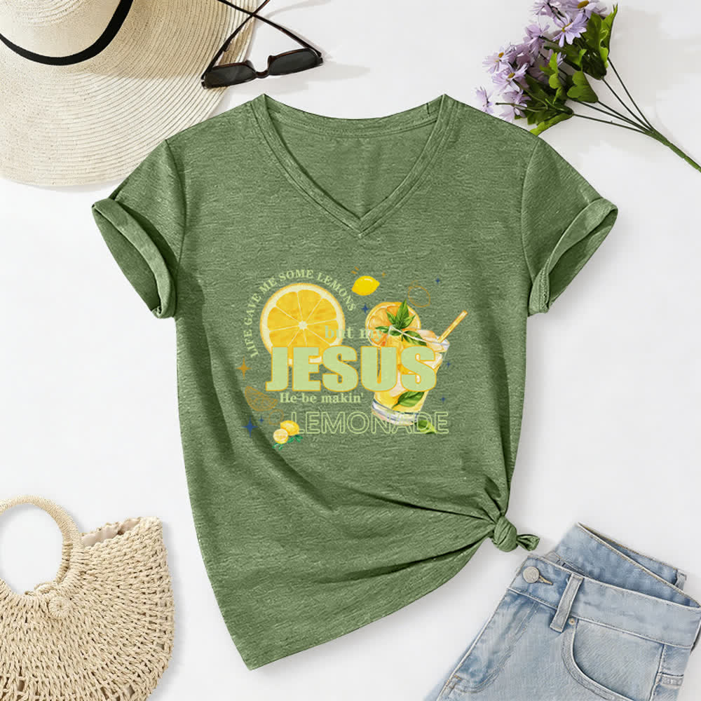 Christianartworkshop La vita mi ha dato dei limoni, ma Gesù ne ha fatto una limonata. Maglietta casual con scollo a V e stampa grafica di limoni. - Verde oliva - 2XL - image 8
