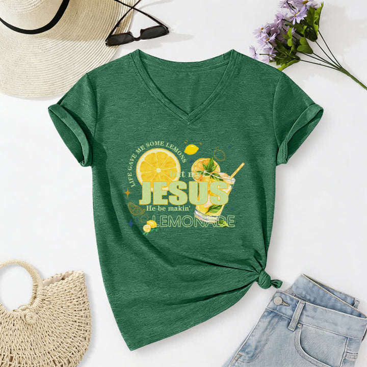 Christianartworkshop La vita mi ha dato dei limoni, ma Gesù ne ha fatto una limonata. Maglietta casual con scollo a V e stampa grafica di limoni. - Verde scuro - 2XL - image 12
