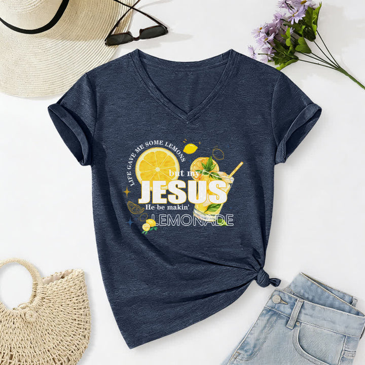 Christianartworkshop La vita mi ha dato dei limoni, ma Gesù ne ha fatto una limonata. Maglietta casual con scollo a V e stampa grafica di limoni. - Blu navy - 2XL - image 10