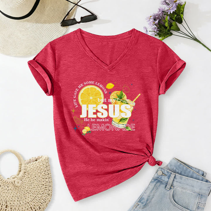 Christianartworkshop La vita mi ha dato dei limoni, ma Gesù ne ha fatto una limonata. Maglietta casual con scollo a V e stampa grafica di limoni. - Rosso - 2XL - image 16