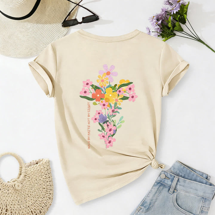 Christianartworkshop Maglietta casual con scollo a V e stampa floreale "Jesus Is The Light" su entrambi i lati, da indossare per fede e non per vista. - Beige - 2XL - image 0