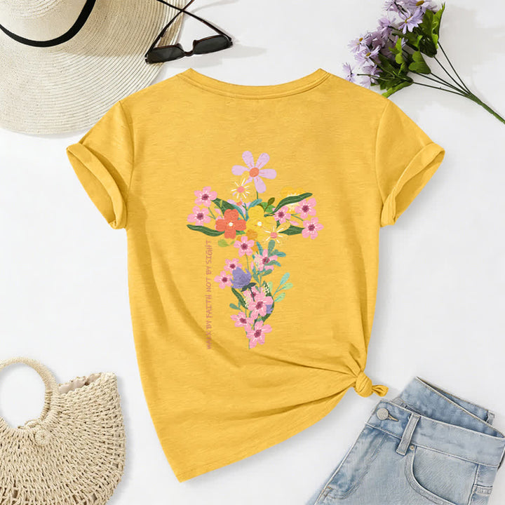 Christianartworkshop Maglietta casual con scollo a V e stampa floreale "Jesus Is The Light" su entrambi i lati, da indossare per fede e non per vista. - Giallo - 2XL - image 48
