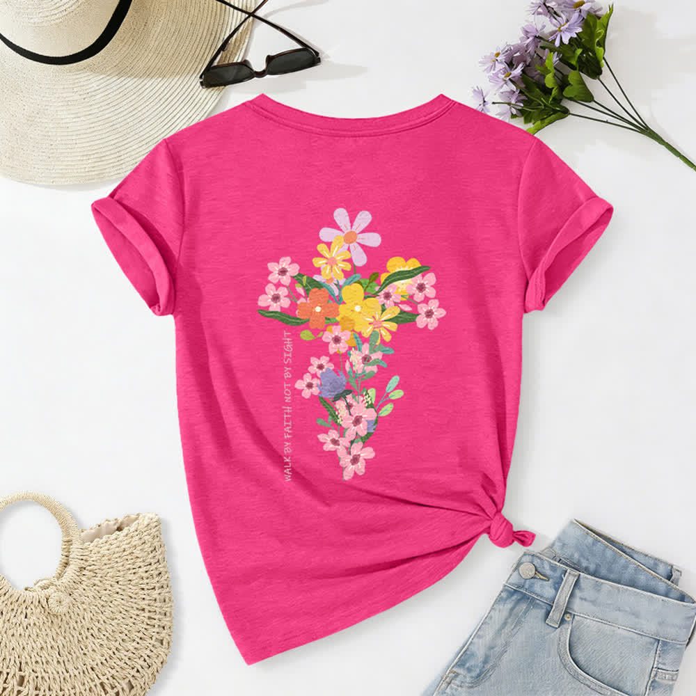 Christianartworkshop Maglietta casual con scollo a V e stampa floreale "Jesus Is The Light" su entrambi i lati, da indossare per fede e non per vista. - Rosa - 2XL - image 44
