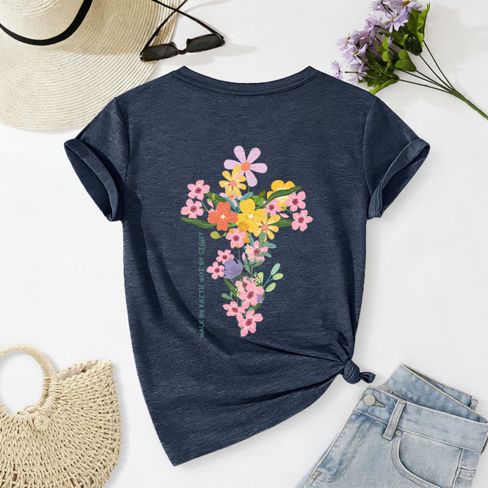 Christianartworkshop Maglietta casual con scollo a V e stampa floreale "Jesus Is The Light" su entrambi i lati, da indossare per fede e non per vista. - Blu navy - 2XL - image 16