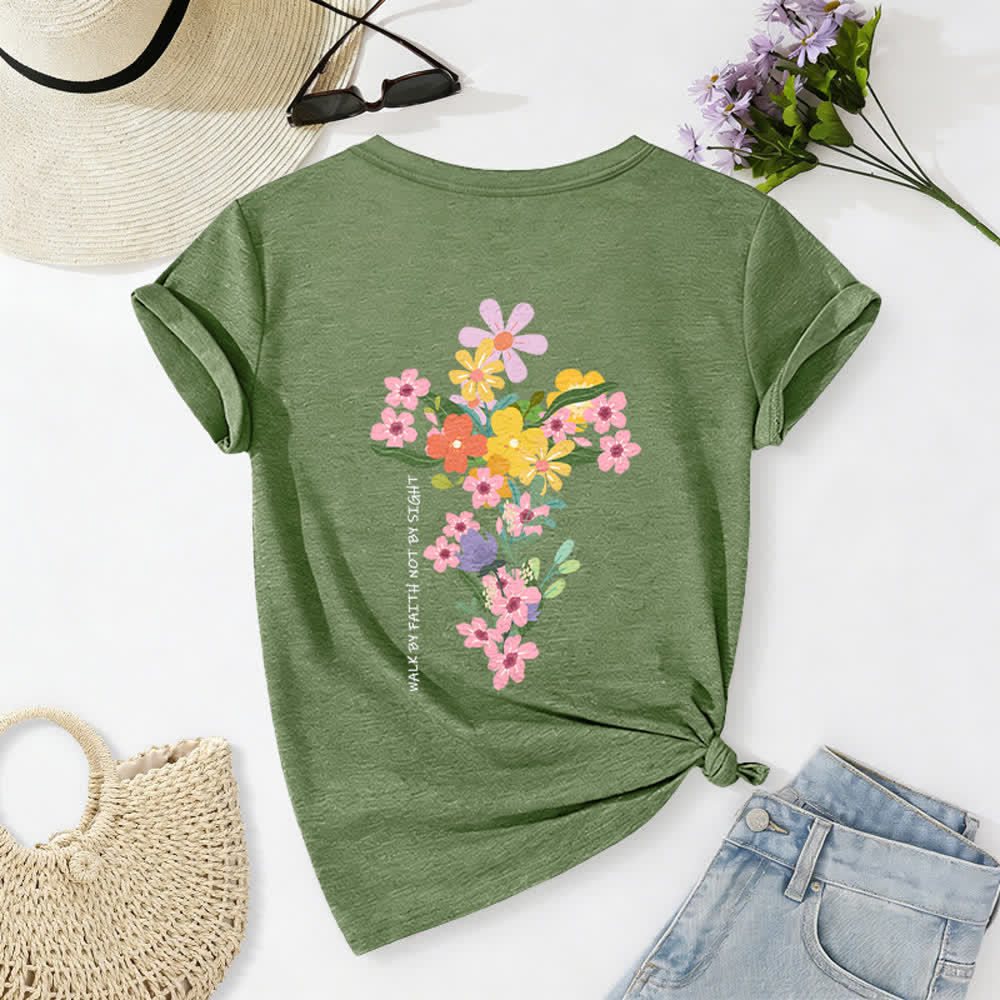 Christianartworkshop Maglietta casual con scollo a V e stampa floreale "Jesus Is The Light" su entrambi i lati, da indossare per fede e non per vista. - Verde scuro - 2XL - image 12