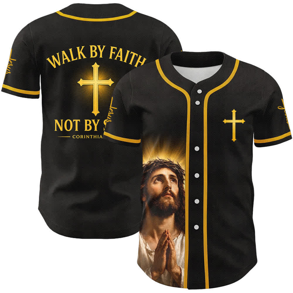 Christianartworkshop Cammina per fede, non per vista Maglia da baseball unisex con croce di Gesù - Cammina per fede, non per vista. - 5XL - image 0