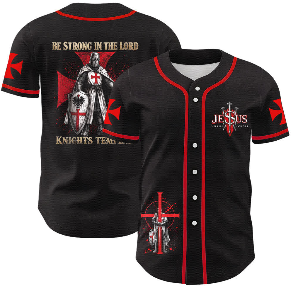 Christianartworkshop Sii forte nel Signore Cavaliere Templare Gesù Chiodo Croce Maglia da baseball unisex - Siate forti nel Signore - 5XL - image 0