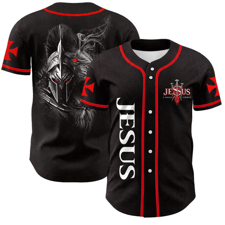 Christianartworkshop Maglia da baseball unisex con stampa di Gesù, guerriero spartano, leone, 3 chiodi e 1 croce. - Gesù guerriero spartano leone - 5XL - image 0