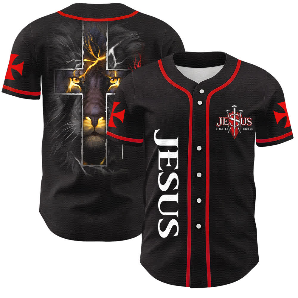 Christianartworkshop Maglia da baseball unisex con stampa di Gesù Leone di Giuda, 3 chiodi e 1 croce - Gesù Leone di Giuda - 5XL - image 0