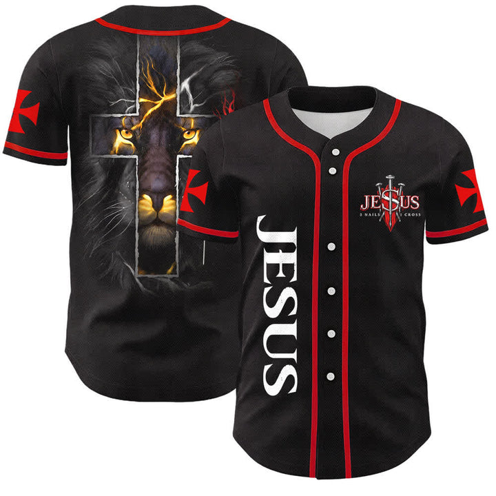 Christianartworkshop Maglia da baseball unisex con stampa di Gesù Leone di Giuda, 3 chiodi e 1 croce - Gesù Leone di Giuda - 5XL - image 0
