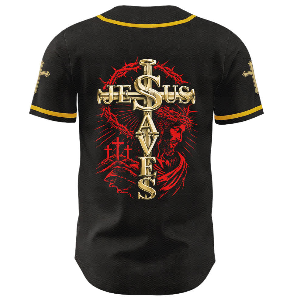 Christianartworkshop Fede contro la paura Gesù salva Maglia da baseball unisex con croce di spine - image 1