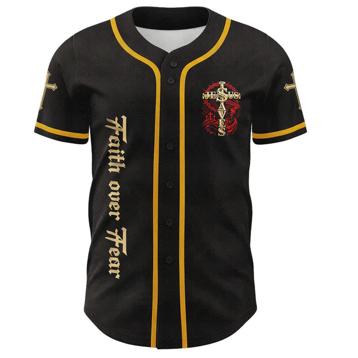 Christianartworkshop Fede contro la paura Gesù salva Maglia da baseball unisex con croce di spine - image 2