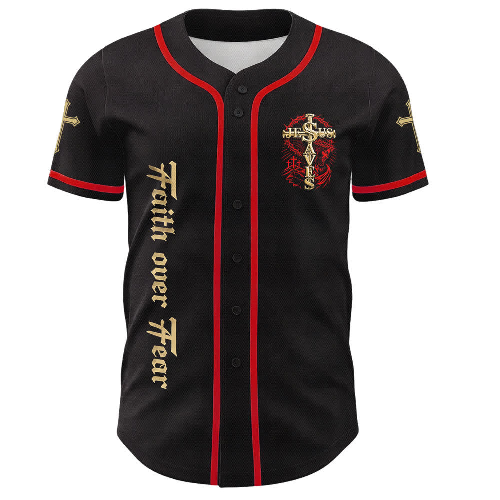 Christianartworkshop Fede contro la paura Gesù salva Maglia da baseball unisex con croce di spine - image 5