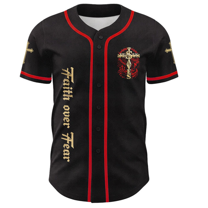 Christianartworkshop Fede contro la paura Gesù salva Maglia da baseball unisex con croce di spine - image 5