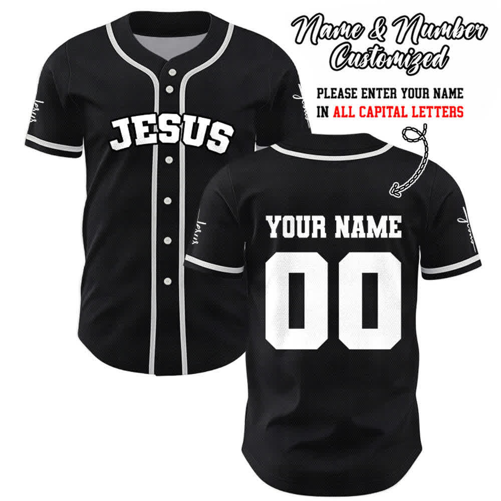 Christianartworkshop Maglia da baseball unisex personalizzata con Gesù Classico Abbigliamento Sportivo Personalizzato - Nero - 5XL - Nome & Numero personalizzati - image 0