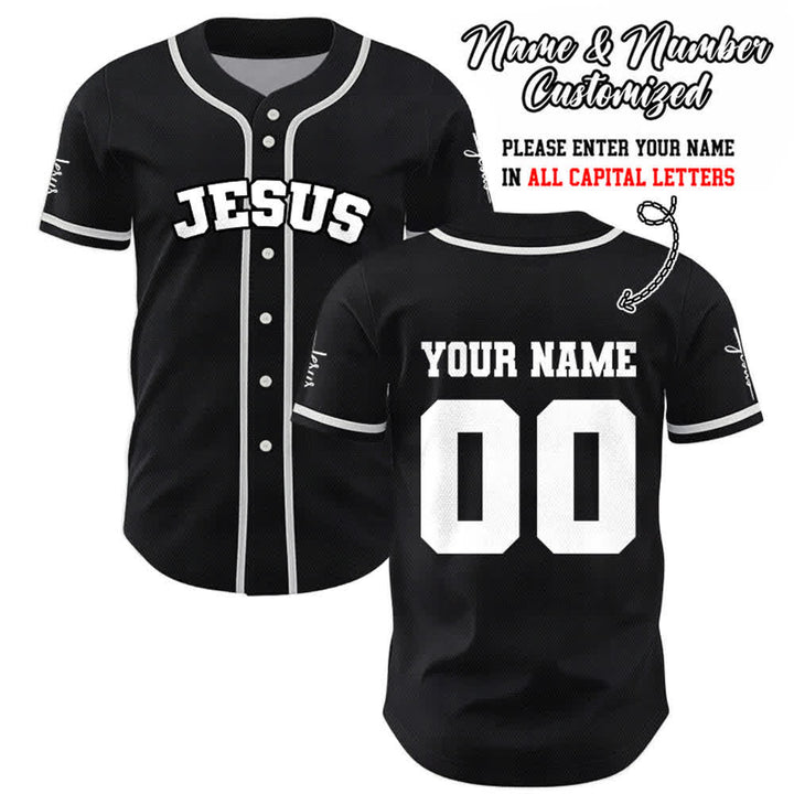 Christianartworkshop Maglia da baseball unisex personalizzata con Gesù Classico Abbigliamento Sportivo Personalizzato - Nero - 5XL - Nome & Numero personalizzati - image 0