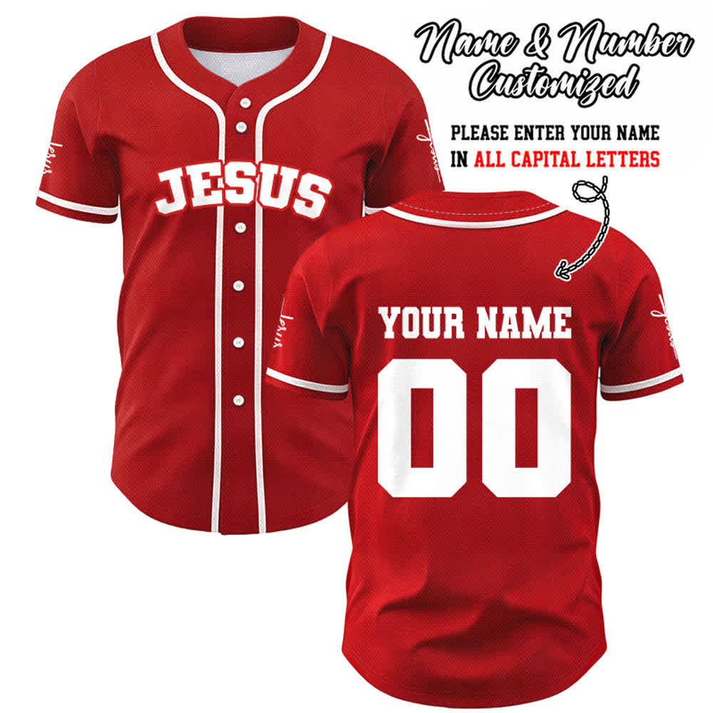 Christianartworkshop Maglia da baseball unisex personalizzata con Gesù Classico Abbigliamento Sportivo Personalizzato - Rosso - 5XL - Nome & Numero personalizzati - image 16