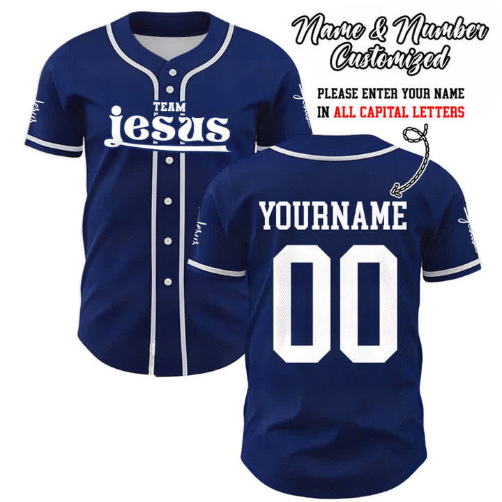 Christianartworkshop Maglia da baseball unisex personalizzata con nome e numero personalizzati per la squadra di Gesù in grassetto - Blu navy - 5XL - Nome & Numero personalizzati - image 0