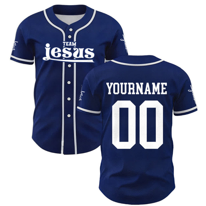 Christianartworkshop Maglia da baseball unisex personalizzata con nome e numero personalizzati per la squadra di Gesù in grassetto - image 1