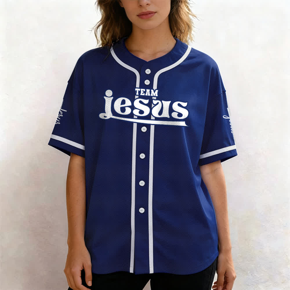 Christianartworkshop Maglia da baseball unisex personalizzata con nome e numero personalizzati per la squadra di Gesù in grassetto - image 4