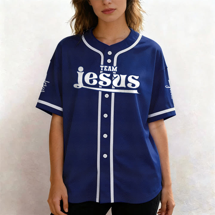 Christianartworkshop Maglia da baseball unisex personalizzata con nome e numero personalizzati per la squadra di Gesù in grassetto - image 4
