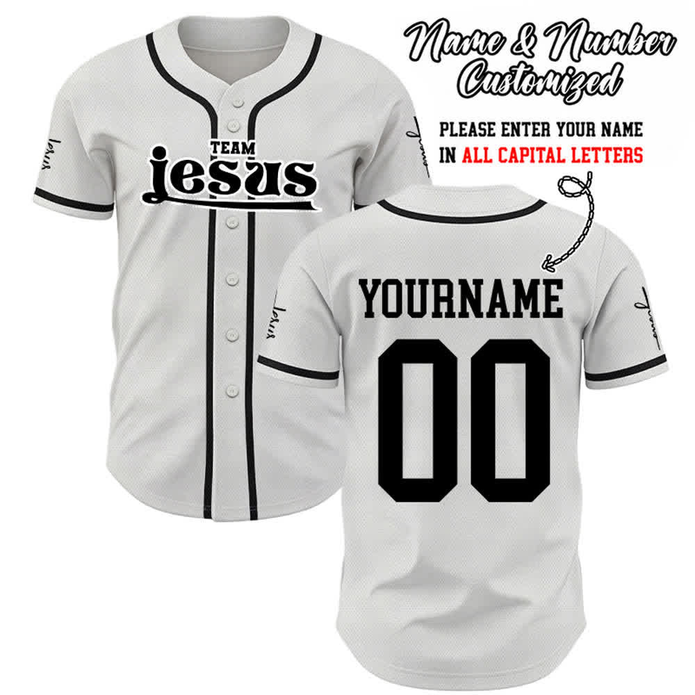 Christianartworkshop Maglia da baseball unisex personalizzata con nome e numero personalizzati per la squadra di Gesù in grassetto - Bianco - 5XL - Nome & Numero personalizzati - image 8